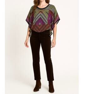 VINTAGE ICE Y2K Jewel Neckline Batwing Blouse | L | Aztec Print | Boho Festival